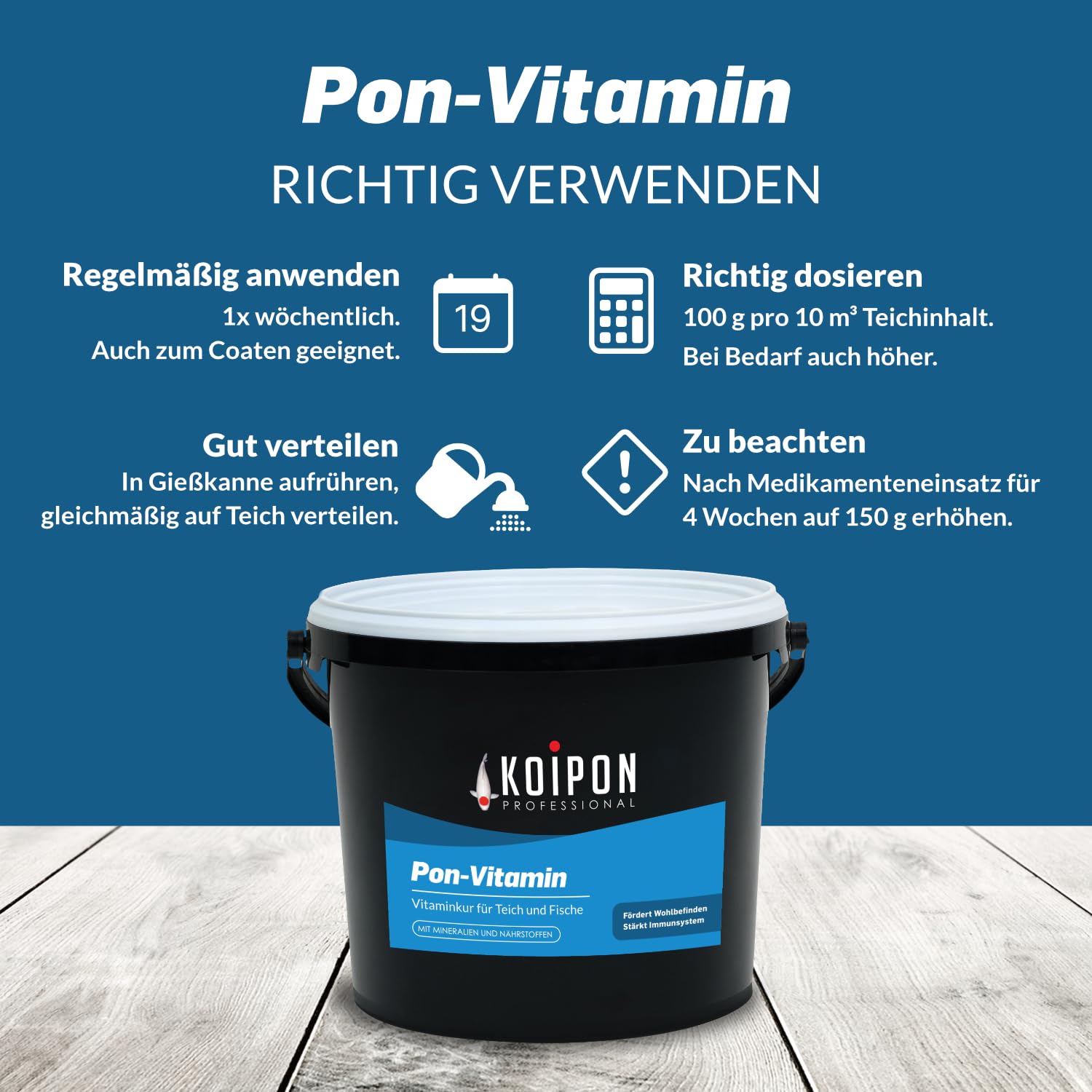 KOIPON Pon-Vitamin 1kg, Vitaminkur mit wertvollen Mineralien für gesunde Fische im Fischteich und japanische Koi im Gartenteich