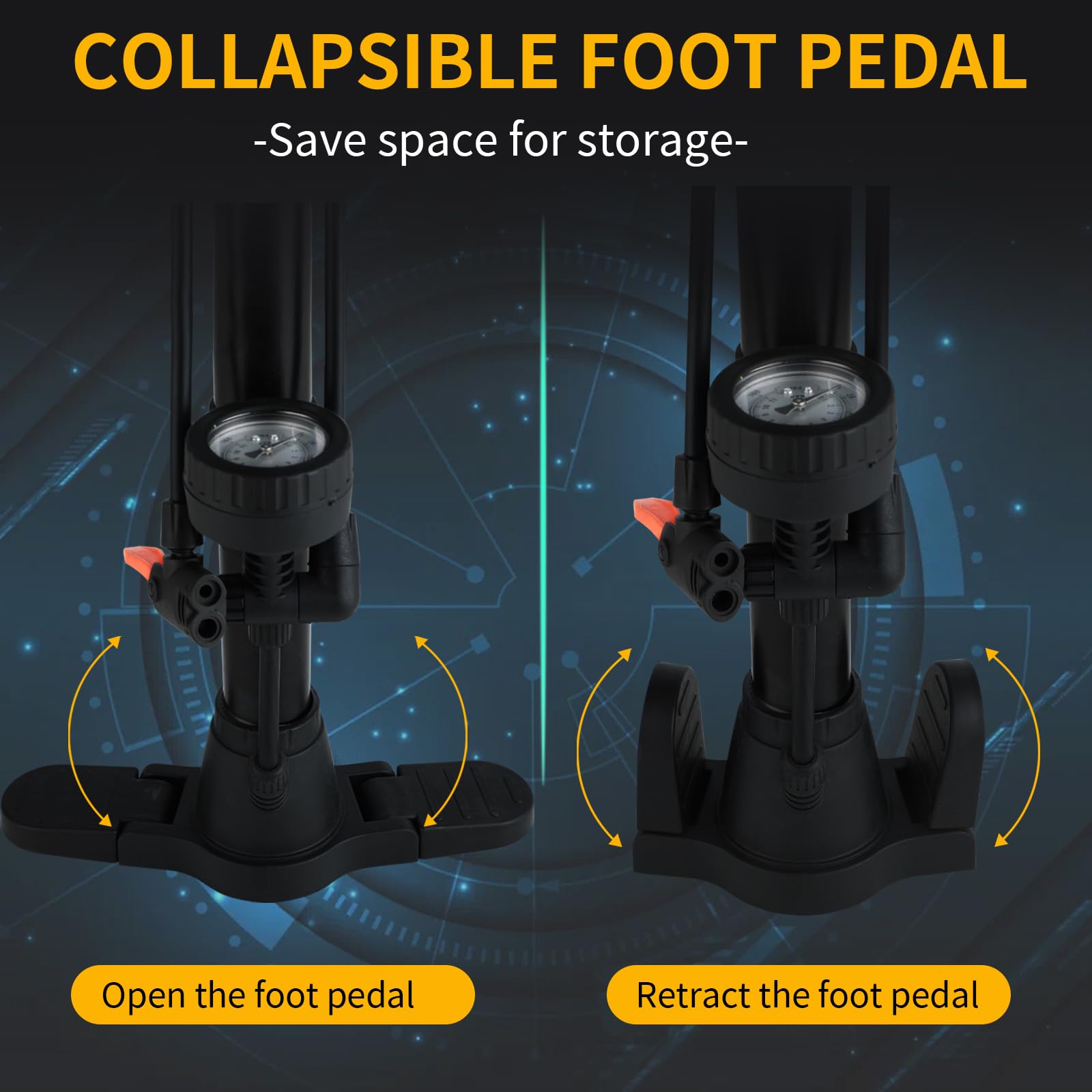 Pompa Per Bicicletta Da Terra - 45 Cm, Manometro 160 PSI, Doppia Valvola Schrader/Presta, Base Pieghevole In Ferro