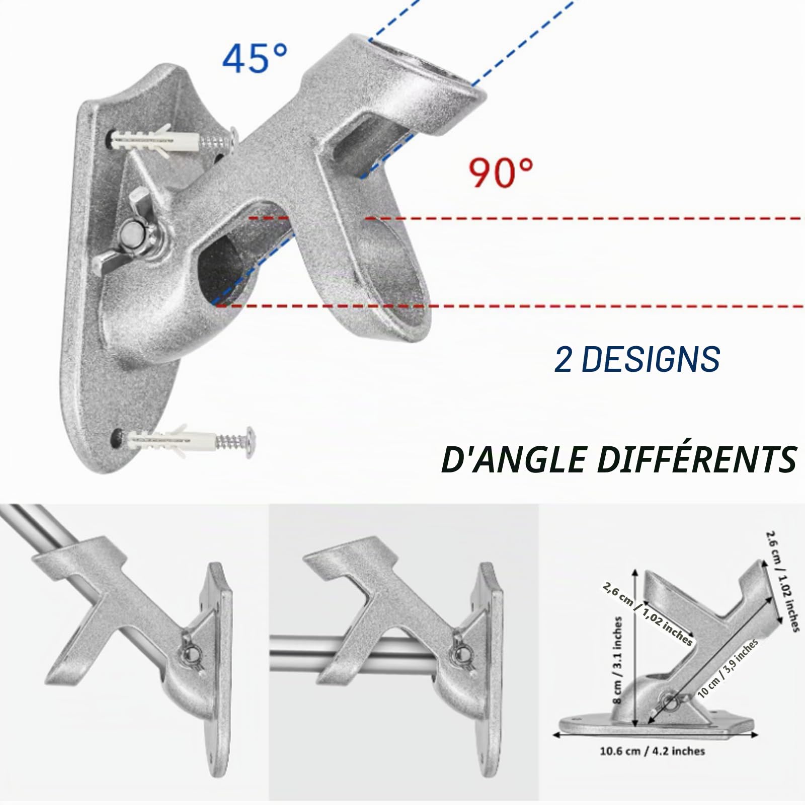 Mât de drapeau stable 1,5 m - En acier inoxydable et aluminium - Avec support de drapeau - Support mural - Pour la maison, le jardin, le balcon - Argenté