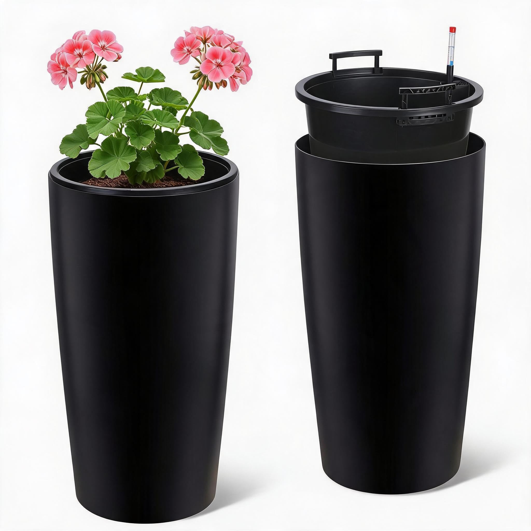Jardineras altas exterior interior con orificios de drenaje y autorriego set de 2 de 30"