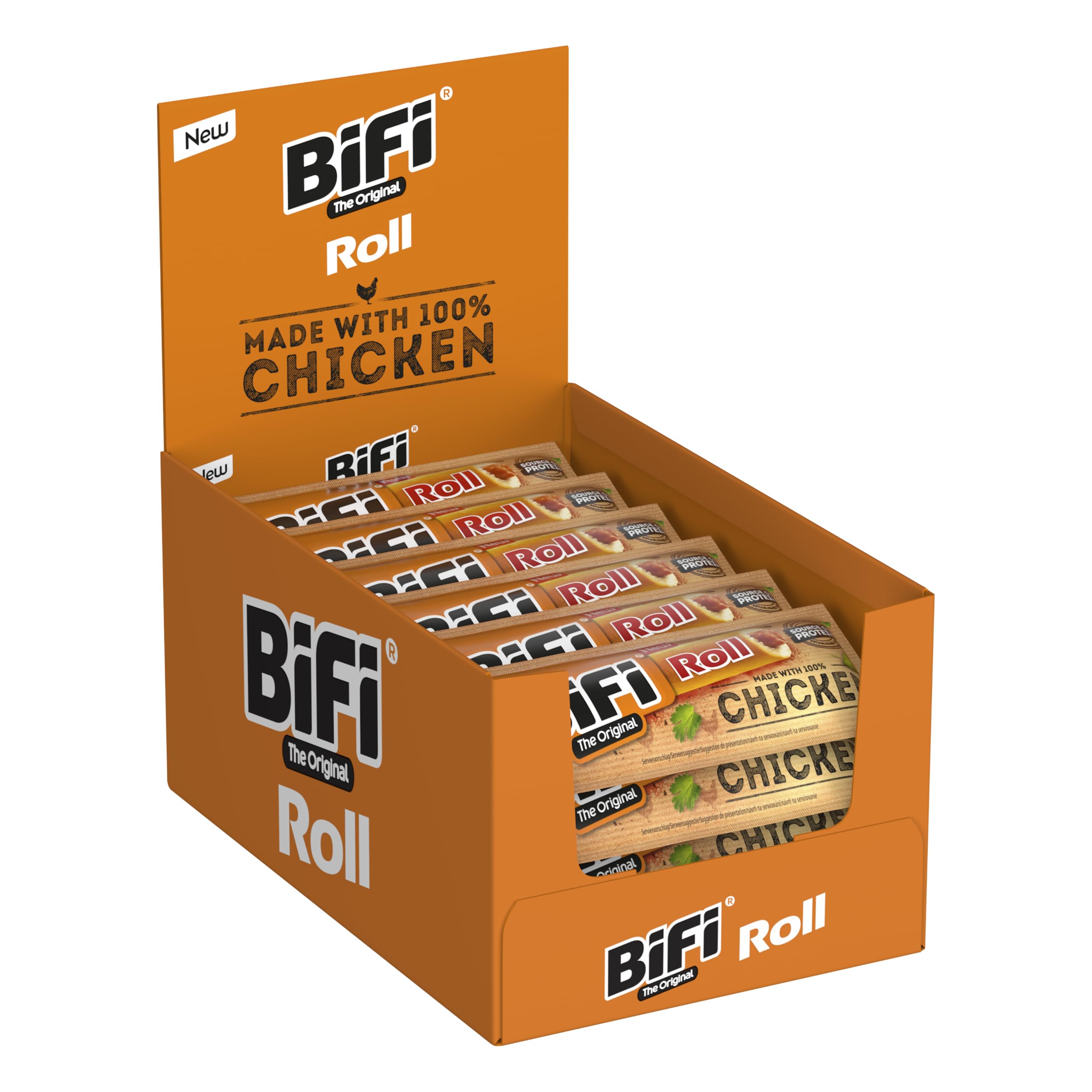 BiFi Chicken Roll - 24er Pack (24 x 45g) - Hähnchen-Snack im goldbraunen Teig - herzhafter Snack To Go - für unterwegs, im Büro oder nach dem Sport - 100% Hähnchenfleisch