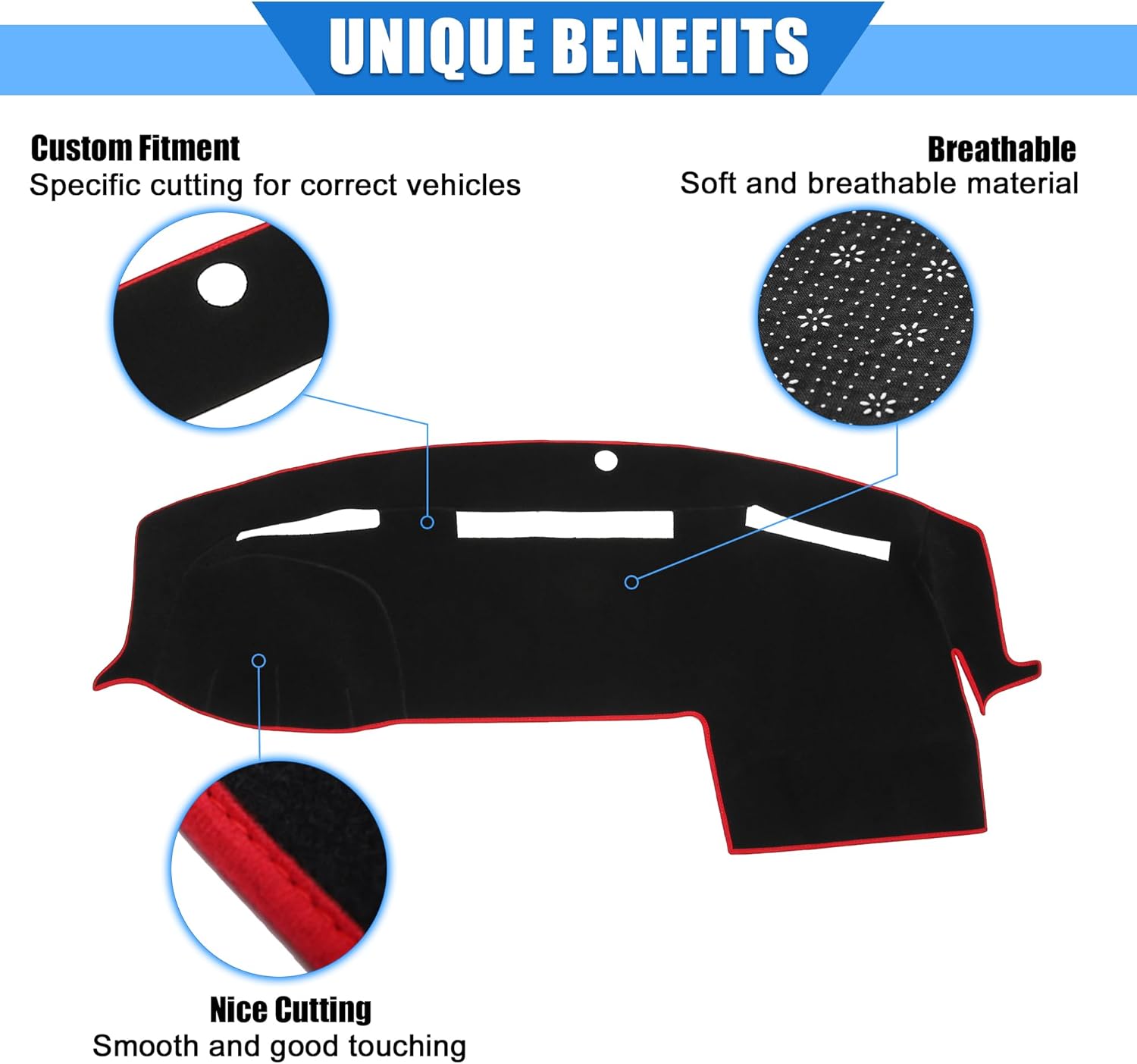 Car Dashboard Cover Compatible for Dodge for Ram 2010-2018, Protective Polyester Red Center Console Interior Trim Dash Cover Mat Pad