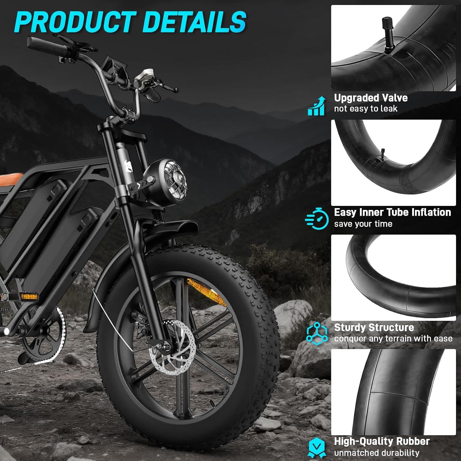 JERBOR Upgraded Inner Tube for Cycrown CycRun CycHunter CycFree CycKnight E-Bike, Thickened Puncture Resistant Front & Rear Inner for Cycrown E-Bike Accessoires