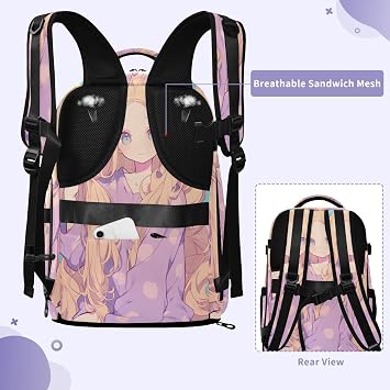 Anti Theft Backpack for Men Women, Airplane Approved Stylish (longwword) 20L with Water Bottle Pocket Laptop Bag 15.6 Inch, Cute Anime Purple Girl