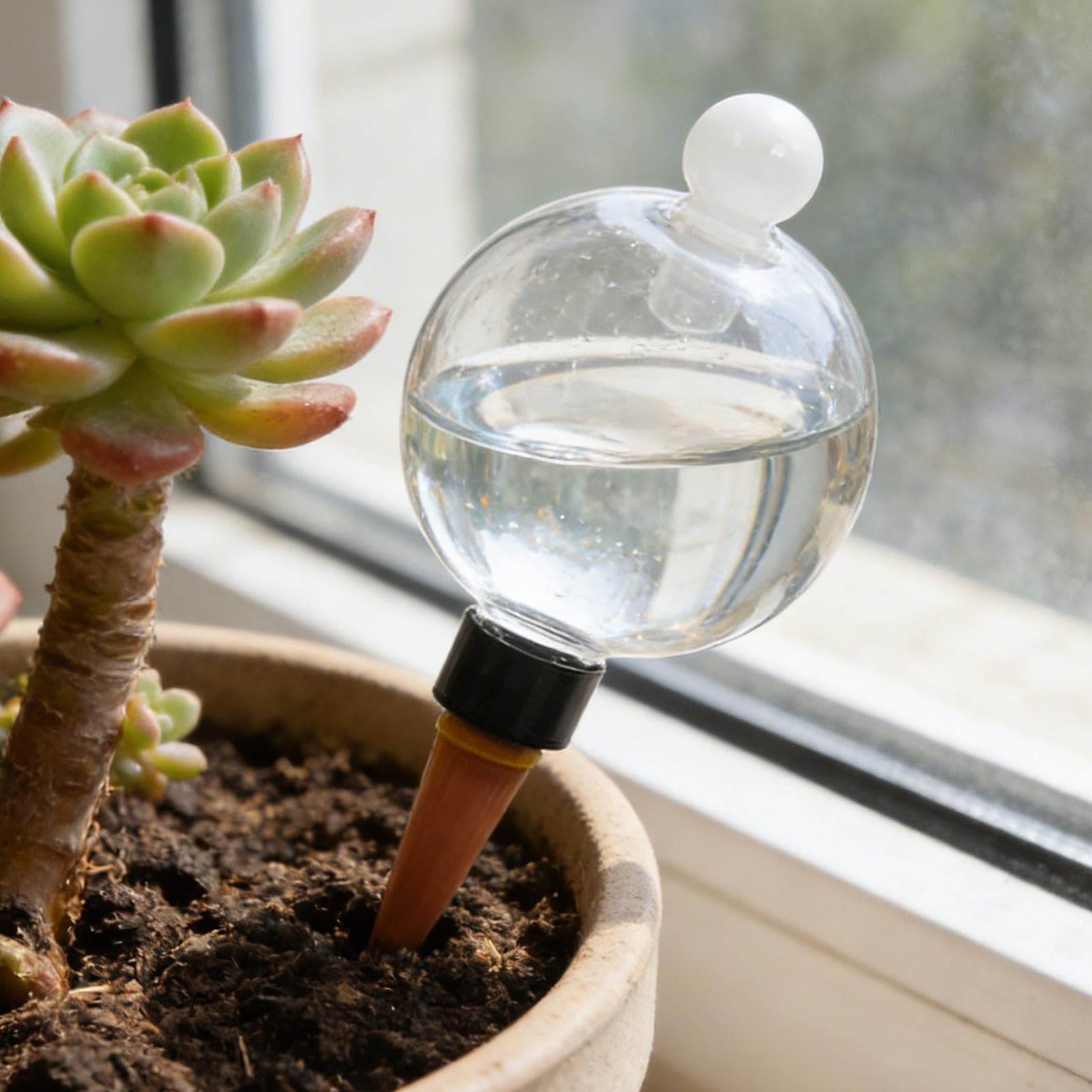 Bombillas de riego de plantas, dispositivos de riego de plantas, 4 globos de agua con tapa y apertura recargable, de cuidado botánico autohidratante para mantener la humedad y