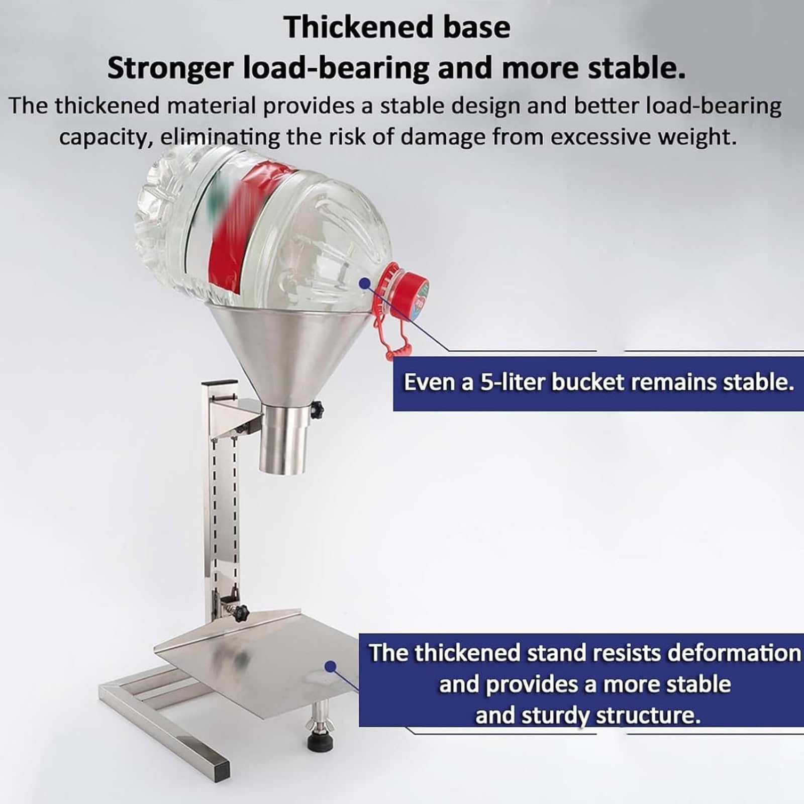 Embudo tolva de acero inoxidable con soporte, altura ajustable resistente, carga de 50 kg, para polvos y líquidos