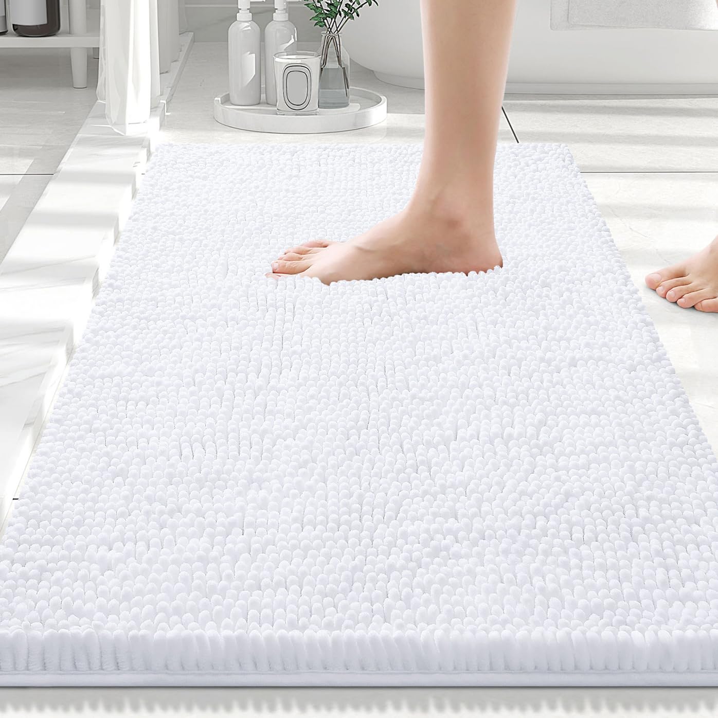 Smiry Luxury Chenille Bathroom Rugs 30x20, Extra Soft and Absorbent Shaggy Bath Mat, Machine Washable, Non-Slip Plush Carpet Runner for Tub, Shower,