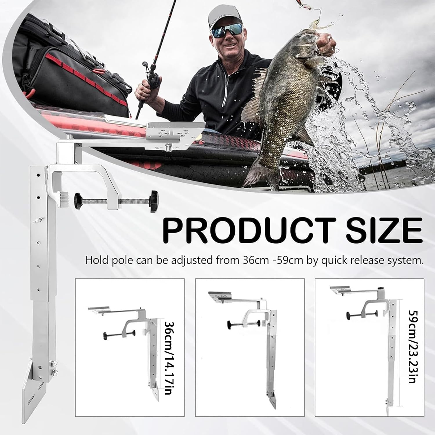 深度測深機マウント - スイベル魚群探知機ブラケット、柔軟な回転フレーム、高さ調節可能なサポート、強力なロッキングクランプ構造 |マ