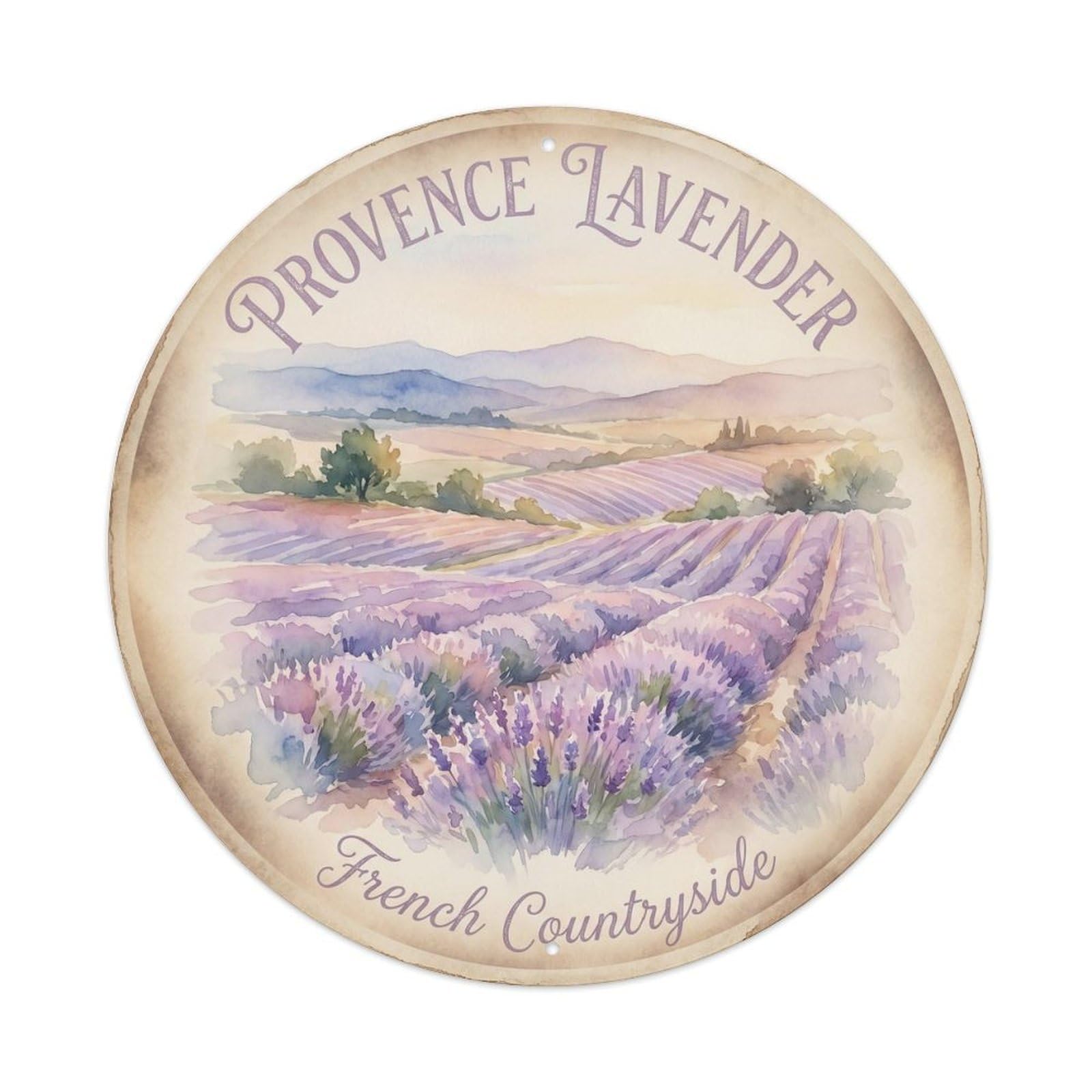 Vintage Travel Provence Lavender Fields 1 Metal Tin Sign Plaque Wall Decor for Cafe, Club Bar, Office, Home Garden Round Metal Poster 8x8Inch