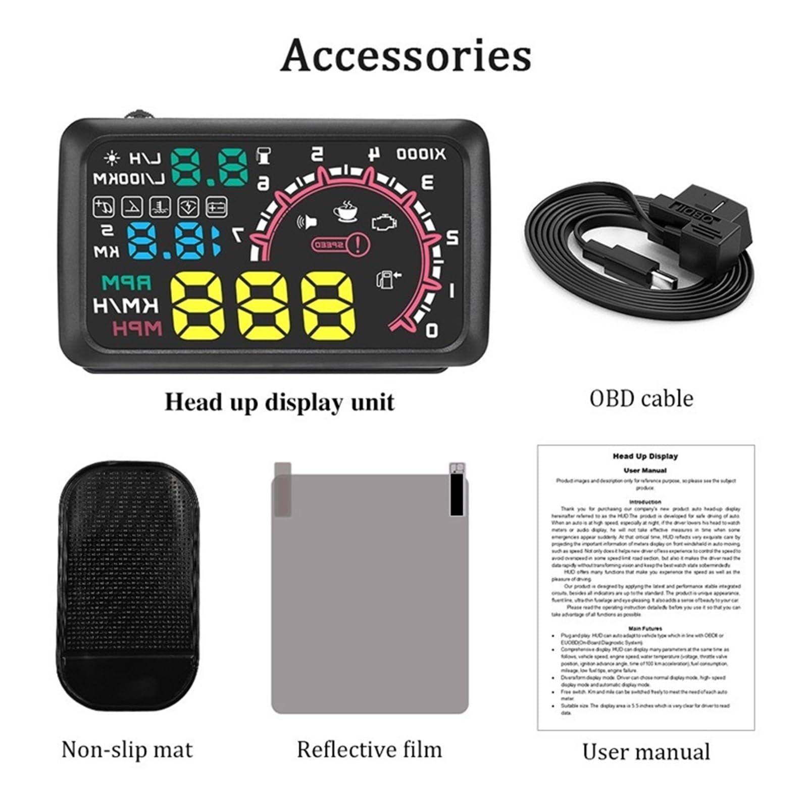 OBD2 HUD Pantalla Frontal De Coche LED Proyector De Parabrisas 5,5 "A8 Herramienta De Diagnóstico De Datos De Alarma De Voltaje 4" X6 Advertencia De Combustible De Velocidad