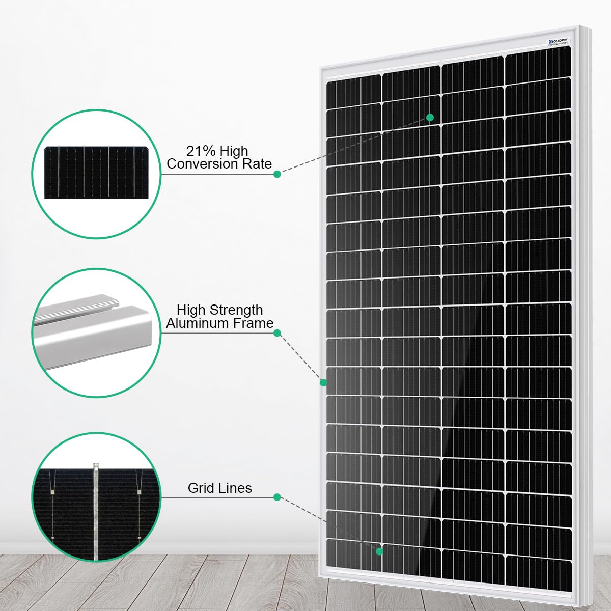 ECO-WORTHY Monokrystaliczny panel słoneczny, ogniwo słoneczne zestaw 170 W, zawiera moduł solarny 12 V + regulator ładowania solarnego 30 A + kabel solarny 5 m + klamry mocujące Z do przyczep