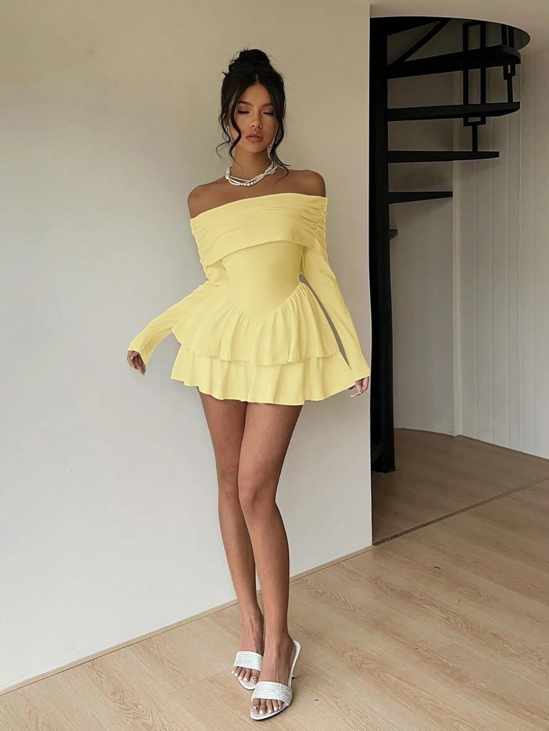 Rompers for Women Summer 2026 Elegant Solid Color Off Shoulder Ruffle Jumpsuit