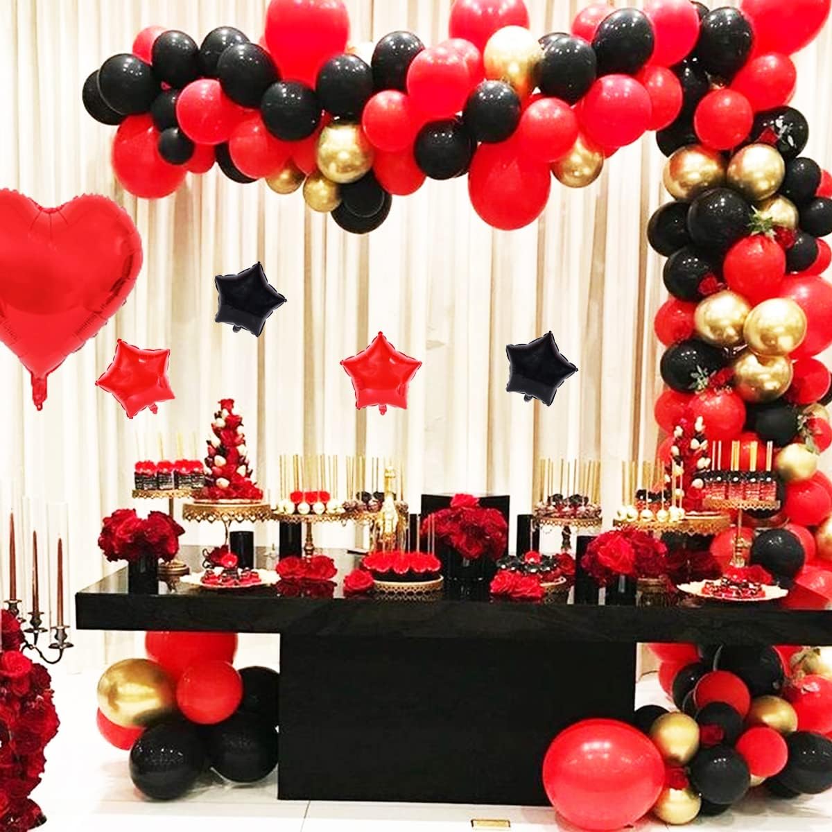 Red and Black Gold Balloon Garland Kit - 121PCS Red Black Metallic Gold Balloon Arch Confetti Balloon Heart Foil Balloon for Girls Bridal Shower 18th Birthday Graduation New Year Christmas Valentine Wedding Casino Party : Home & Kitchen