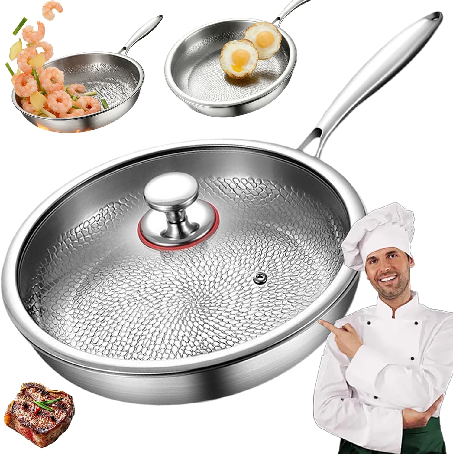 Titanium Pans for Cooking, Titanium Cookware Set, Titanium Frying Pan with Lid, Non Stick Even Heating for Cooking, Compatible with All Cooktops (without lid, 30cm)