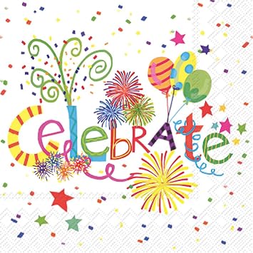 Boston International Ideal Home Range 3-Ply Paper Cocktail Napkins, Celebrate, 5" x 5", 20 Count
