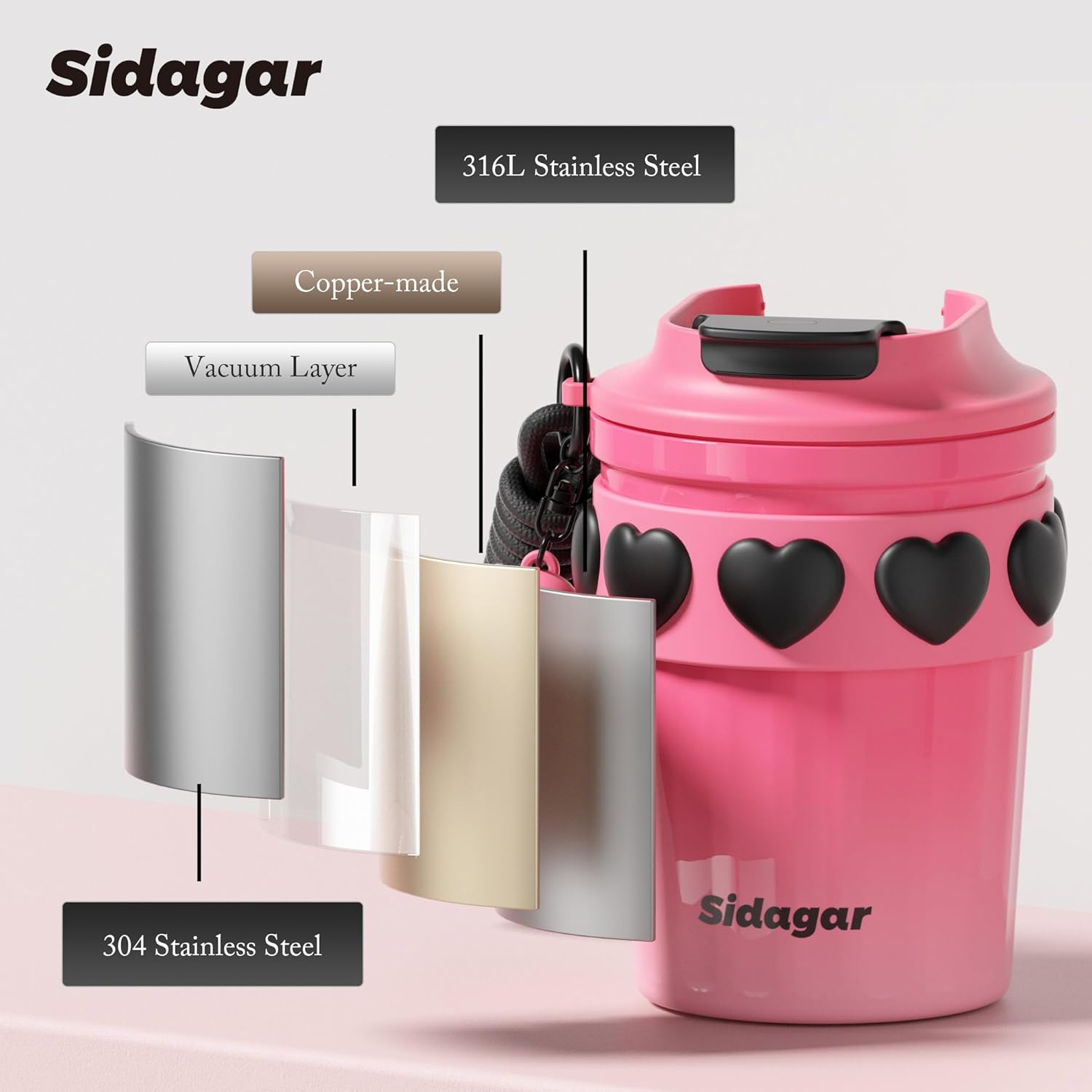 12 oz Travel Coffee Mug Spill Proof Leak Proof, Stainless Steel Thermal Coffee Cup with Lid, Resuable Cup for Hot and Cold, Portable Tumbler for Women, Pink - Image 7