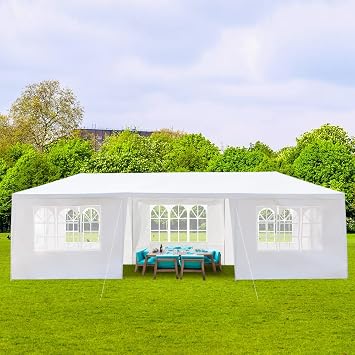 10x30 Outdoor Party Tent, Large Tents for Parties, Wedding, Birthday, White Canopy Tent with 7 Removable Sidewalls & Transparent Windows, Outside Gazebo Event Tents for Backyard, Patio and Garden