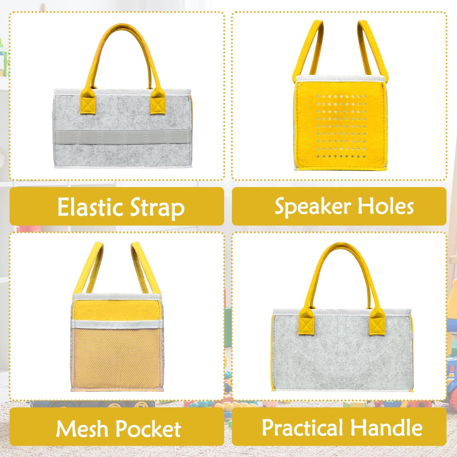 NECXON Carry Case Box Carry Case Box Storage Carrier with Handle & Side Net Pocket Carrying Bag for Starter Set Accessories Figures Christmas Gifts (Yellow) - Image 3