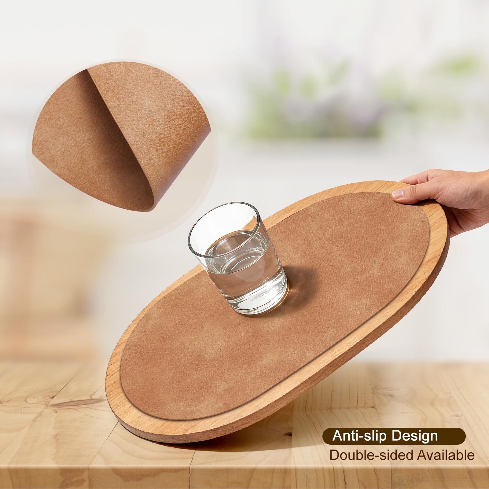 UnivoColors Lot de 8 sets de table ovales en similicuir résistant à la chaleur, lavables, 30,5 x 43,2 cm, imperméables et faciles à nettoyer pour cuisine, salle à manger, chameau
