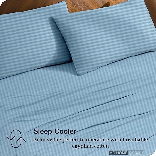 Miniatura 46 de Juego de sábanas de bolsillo extra profundas (4 piezas) 100% algodón egipcio de 400 hilos, bolsillo profundo de 22 pulgadas, sábana bajera ajustable