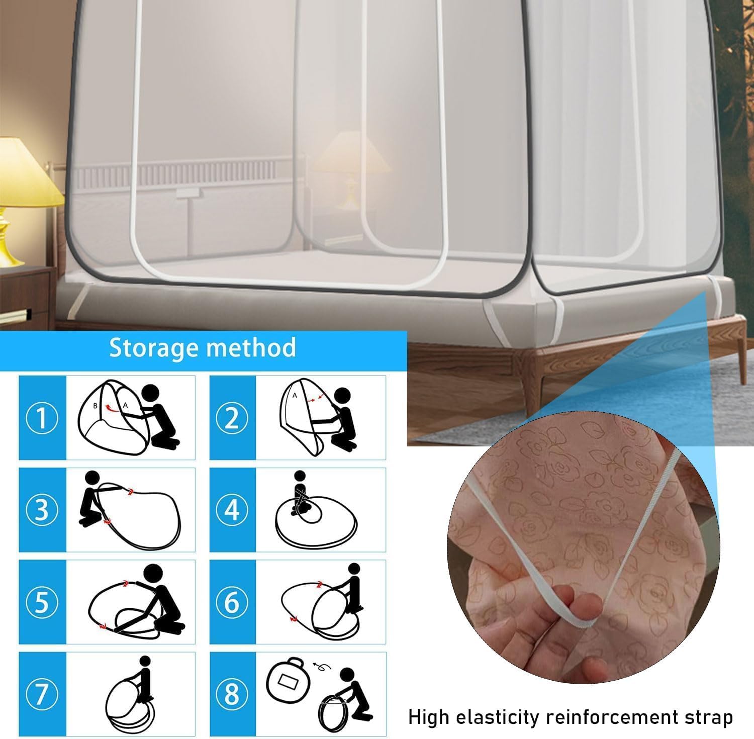 Zanzariera per letto pieghevole 180x200 cm pop-up da viaggio