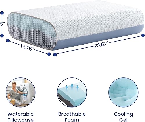 Miniatura 5 de Maxzzz Almohadas de espuma viscoelástica, almohadas de enfriamiento de gel, almohada para dormir, funda de almohada extraíble lavable a máquina,