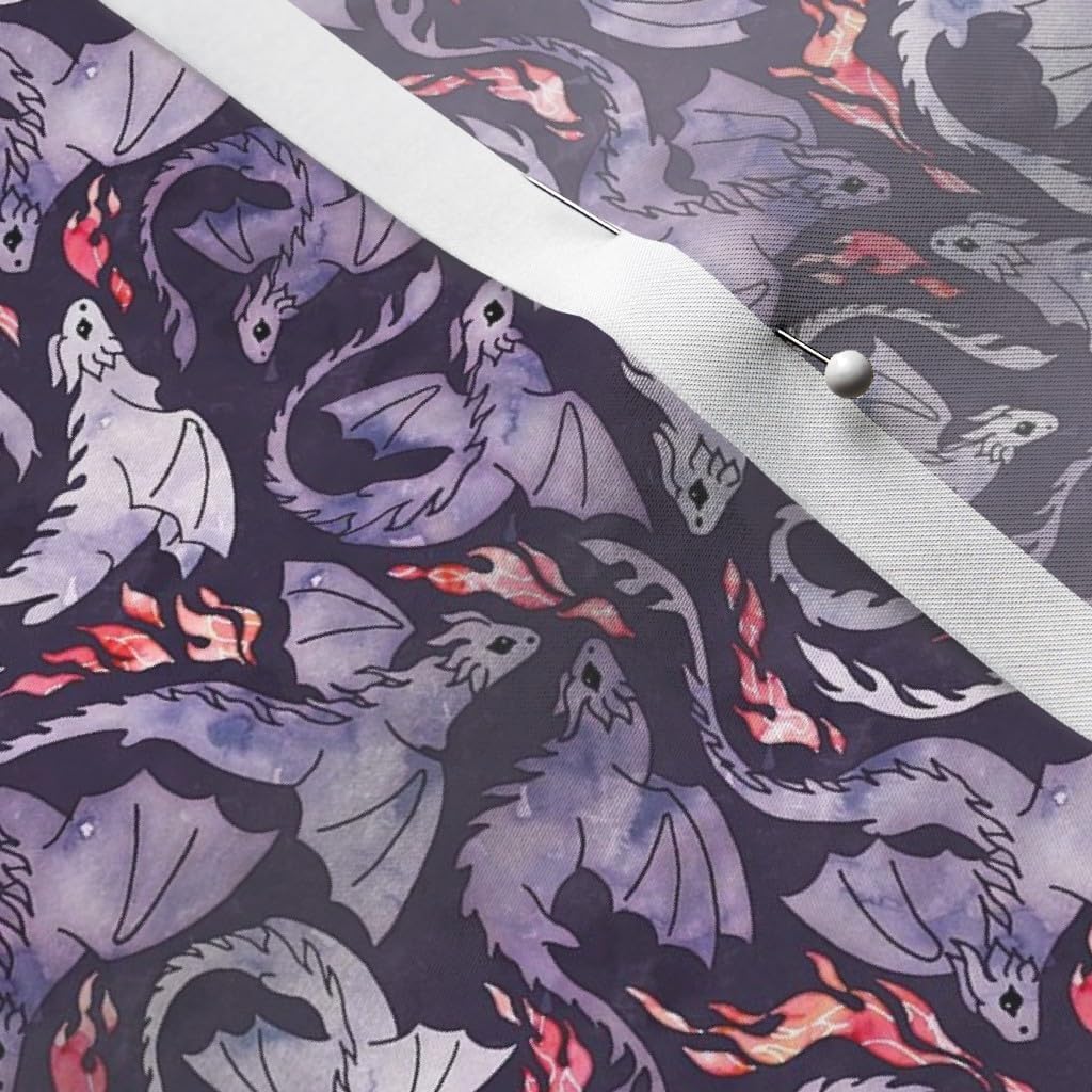 Spoonflower Fabric - Dragon Fire Dark Purple Super Small Plum Fantasy Scale Watercolor Printed on Satin Fabric by The Yard - Sewing Lining Apparel Fashion Blankets Decor