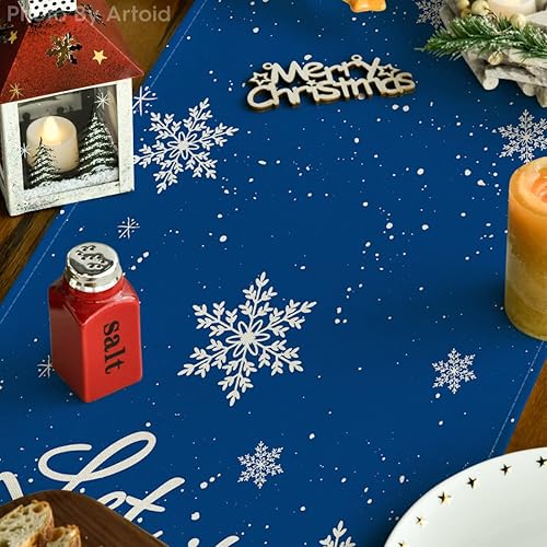 Miniatura 3 de Artoid Mode Camino de mesa de invierno con diseño de muñeco de nieve azul Let It Snow para decoración de mesa de comedor de Navidad de temporada