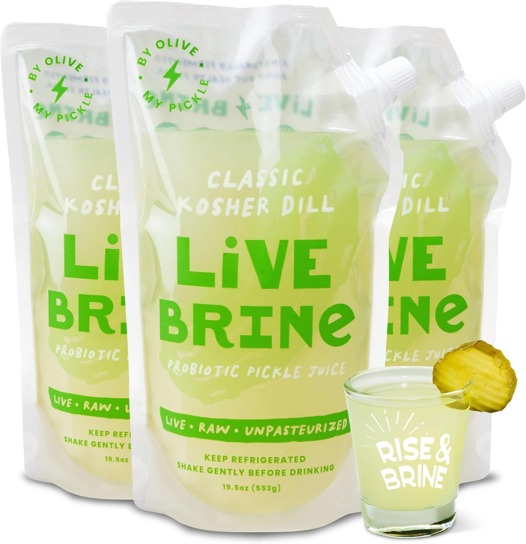Probiotic Pickle Juice 58.5 oz | 3pk Olive Juice Live Brine Kosher Dill Pickle Juice Shots with Natural Probiotics & Digestive Enzymes for Gut Health - 39 Pickle Shots for Cramps