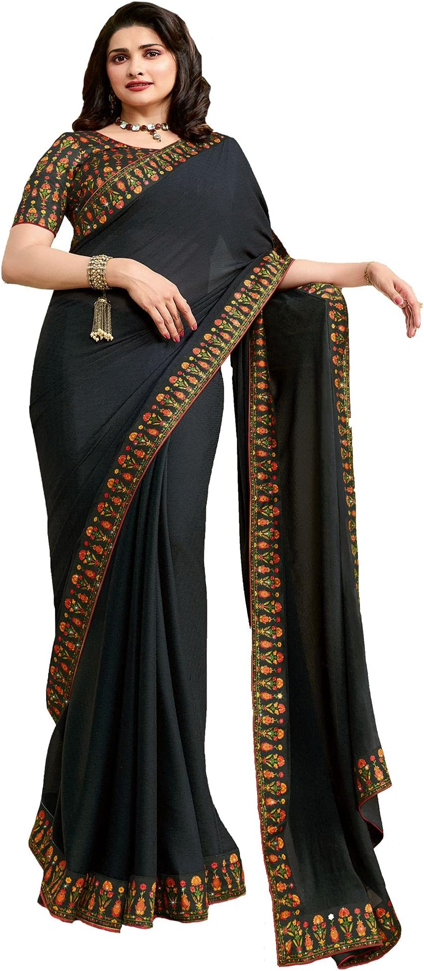 Rihana fashionIndian Women's New Fancy Plain Sarees With Digital Print Less & Unstitched Blouse Piece - A 43