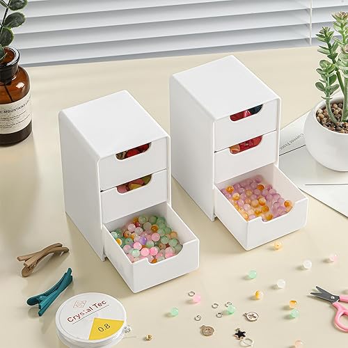 Miniatura 8 de Mini organizador de acrílico blanco con 3 cajones para accesorios para el cabello, joyas y maquillaje, pequeña caja de almacenamiento para clips,