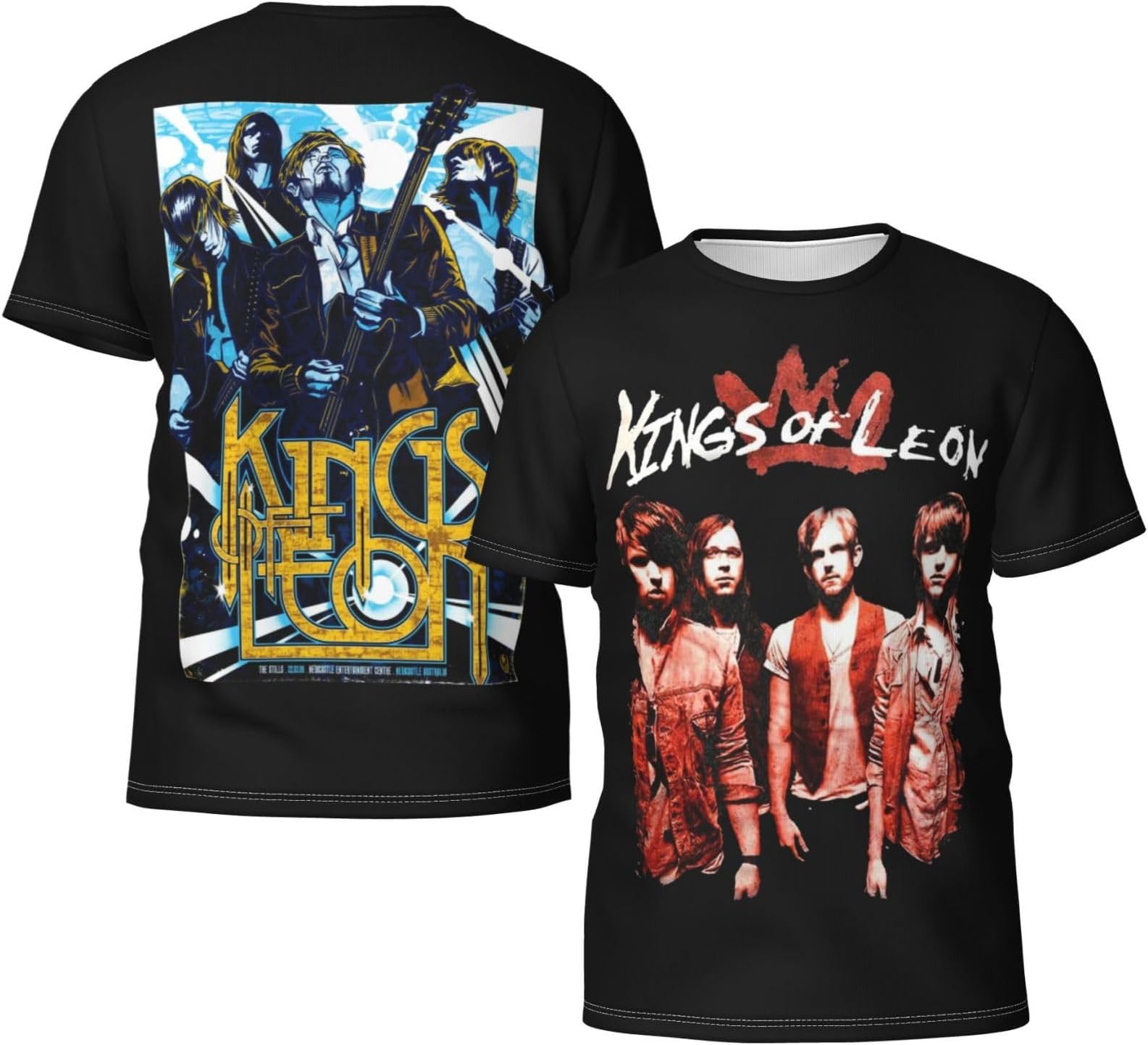 Men's Leon Rock Band Kings Short Sleeve T-Shirts Stylish Versatile Summer Tees Multi-Sided Printed Shirt Multicoloured M
