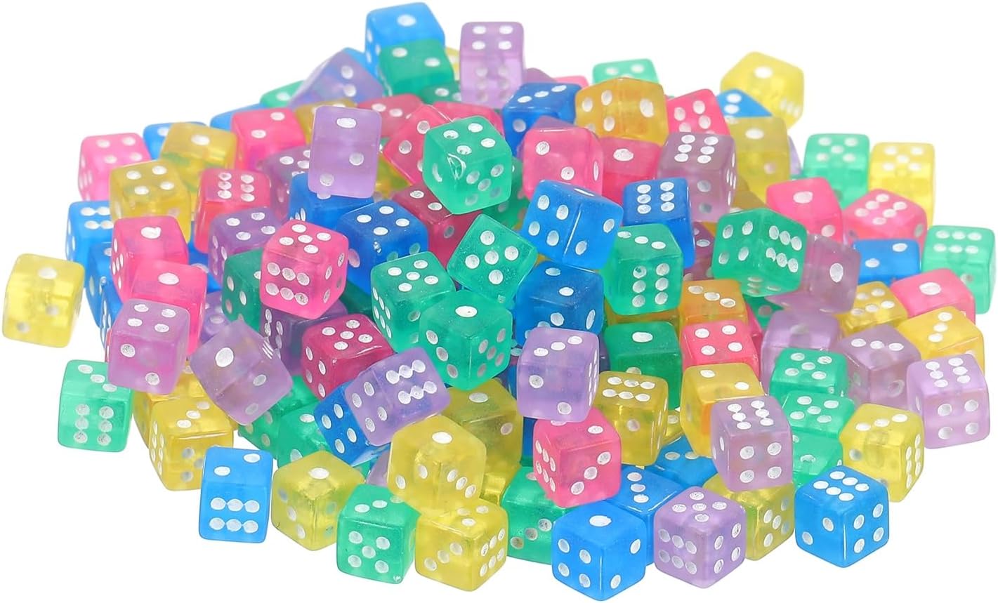 uxcell 200Pcs Mini Dice, 5mm/0.2" Acrylic Tiny Six Side Game Dot Square Dice Bulk for Table Board Game Party Activities, Clear 5 Colors