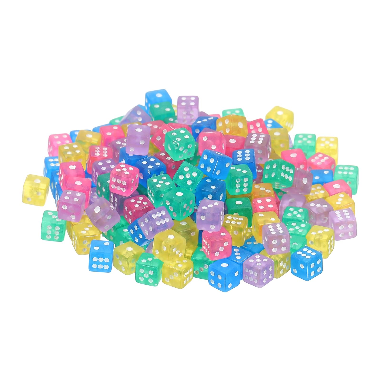 sourcing map 250Pcs Mini Dice, 5mm/0.2" Acrylic Tiny Six Side Game Dot Square Dice Bulk for Table Board Game Party Activities, Clear 5 Colors