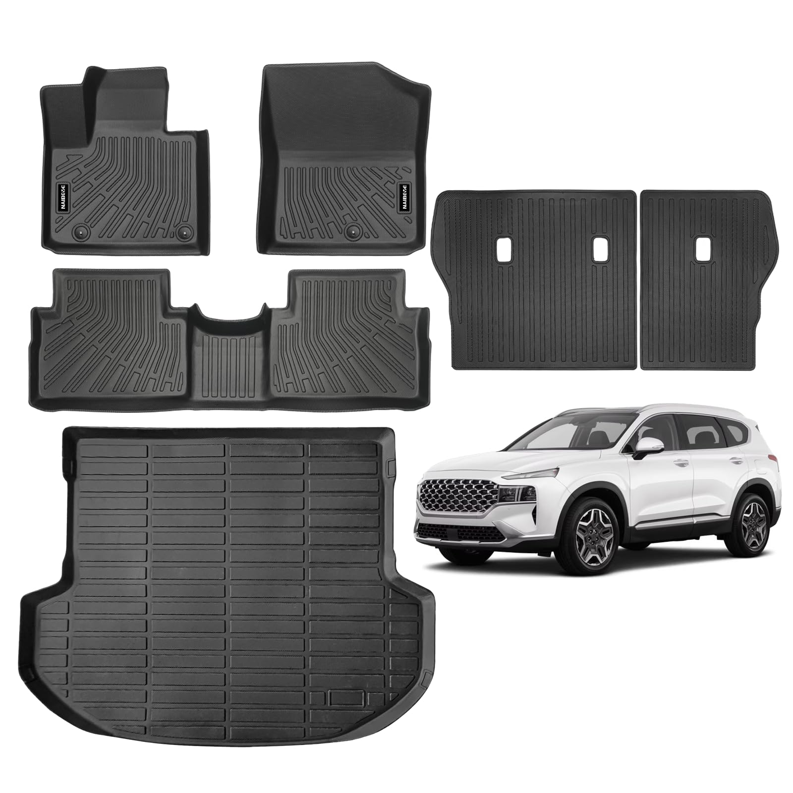 Naibeve Floor Mats for 2021-2023 Hyundai Santa Fe Hybrid Not for Gas - All Weather Custom Fit for — view 3