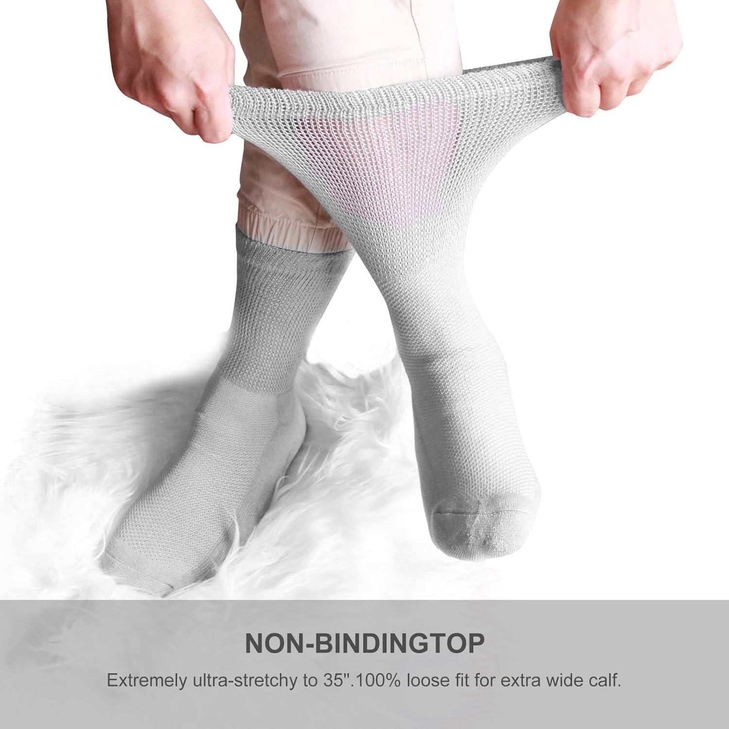 3 Pairs Men's Diabetic Socks,Neuropathy Socks,Non Binding Loose Socks Men,Wide Calf Large Sock,Crew Hospital Socks (L) - Image 2