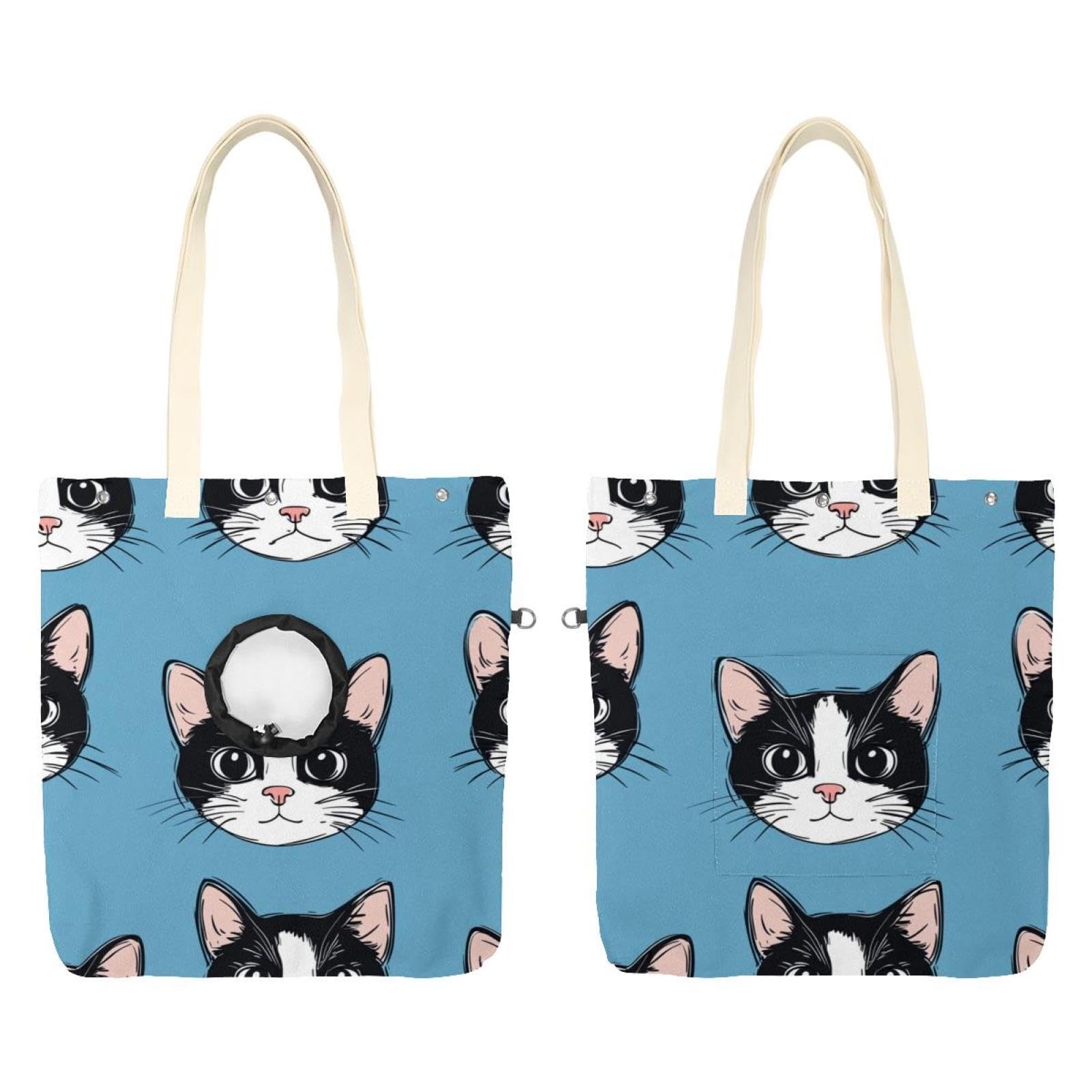 Bolsa de hombro de lona con diseño animado de gato y estructura portátil