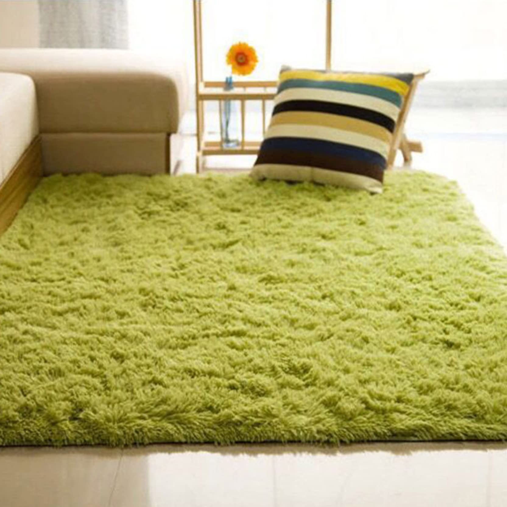 Amazon｜ラグ カーペット 洗える 黄緑色 おしゃれ 長方形ラグ 洗える