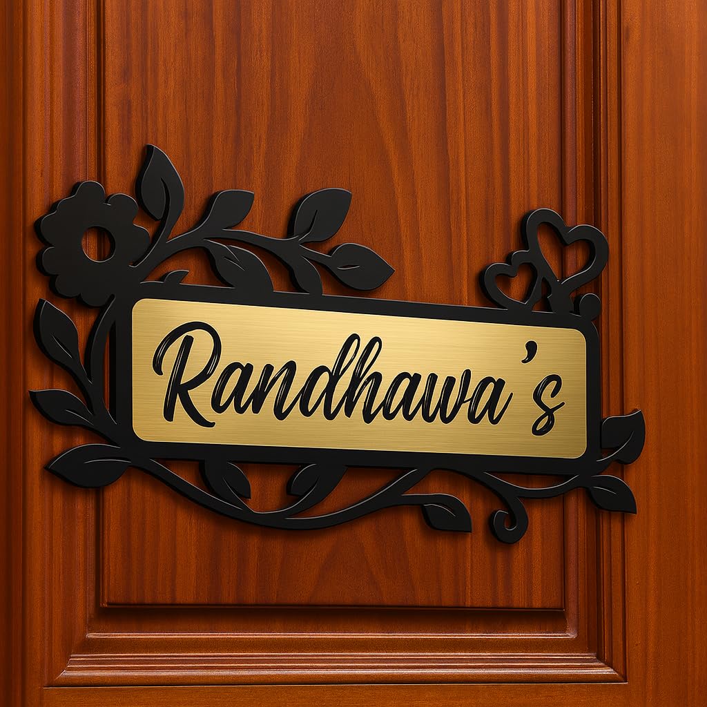 Personalized Acrylic Name Plate Signage For House,Black & Silver Engraving Custom Self-Adhesive Name Board (12 X 4 Inches,Brushed Gold) — Amazon image 17