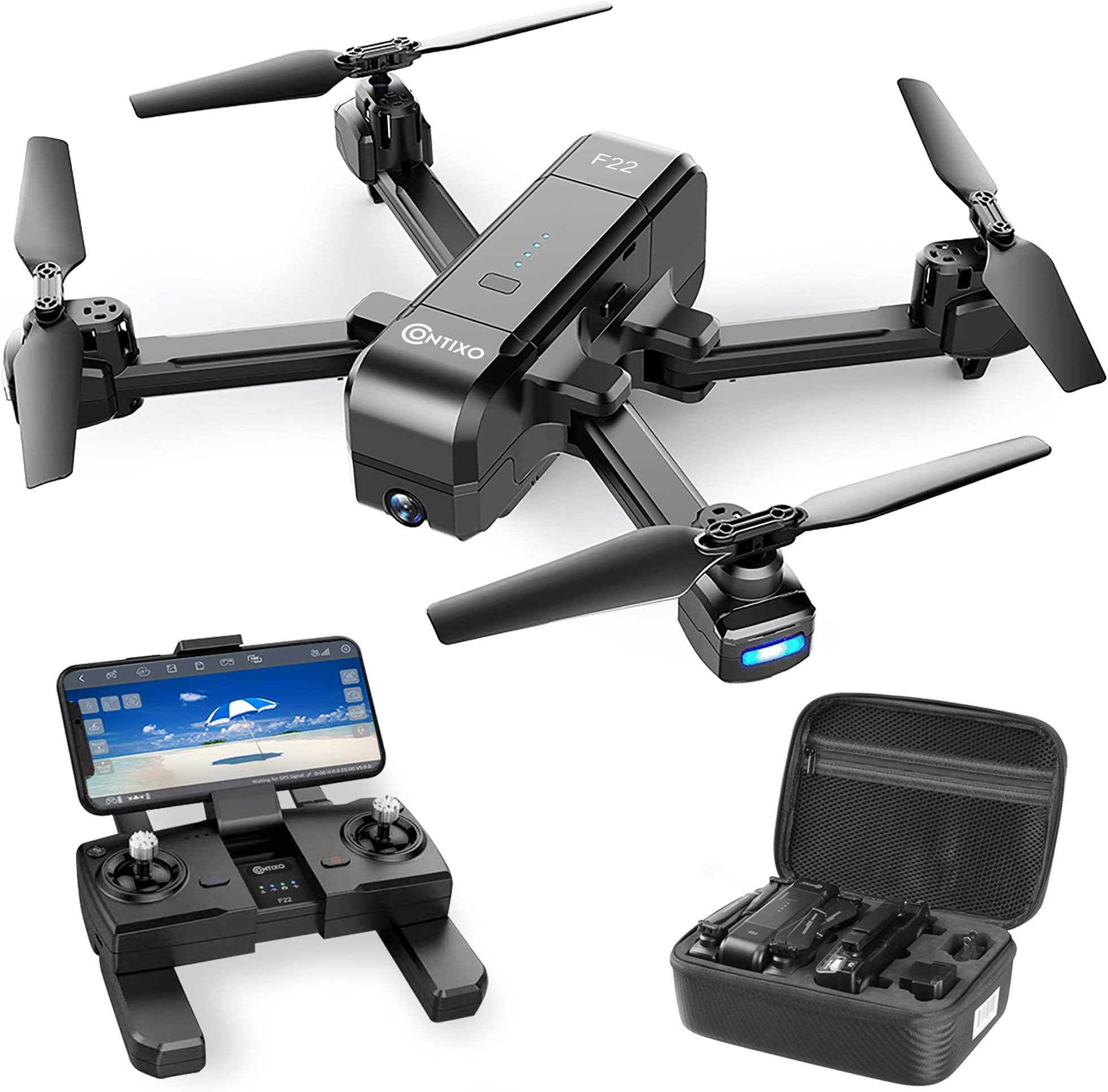 Contixo F22 FPV Foldable Drone with Camera for Adults, Kids, and Beginners - RC Quadcopter with 4K FHD Camera - Gesture Control for Selfie - GPS Auto Return - Follow Me - Carrying Case