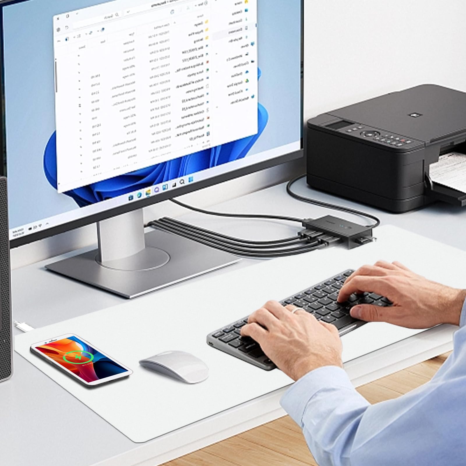 Tappetino da scrivania con ricarica wireless, tappetino per mouse bianco con caricabatterie wireless, tappetino da scrivania opaco per desktop, tappetino per mouse da gioco, tappetino per mouse grande