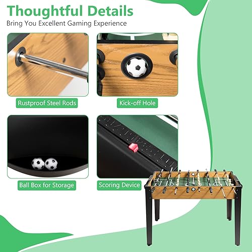 Miniatura 3 de GYMAX Mesa de futbolín de 48 pulgadas, mesa de fútbol Arcades para multijugador con 2 bolas, mesa de futbolín de madera de tamaño competitivo para