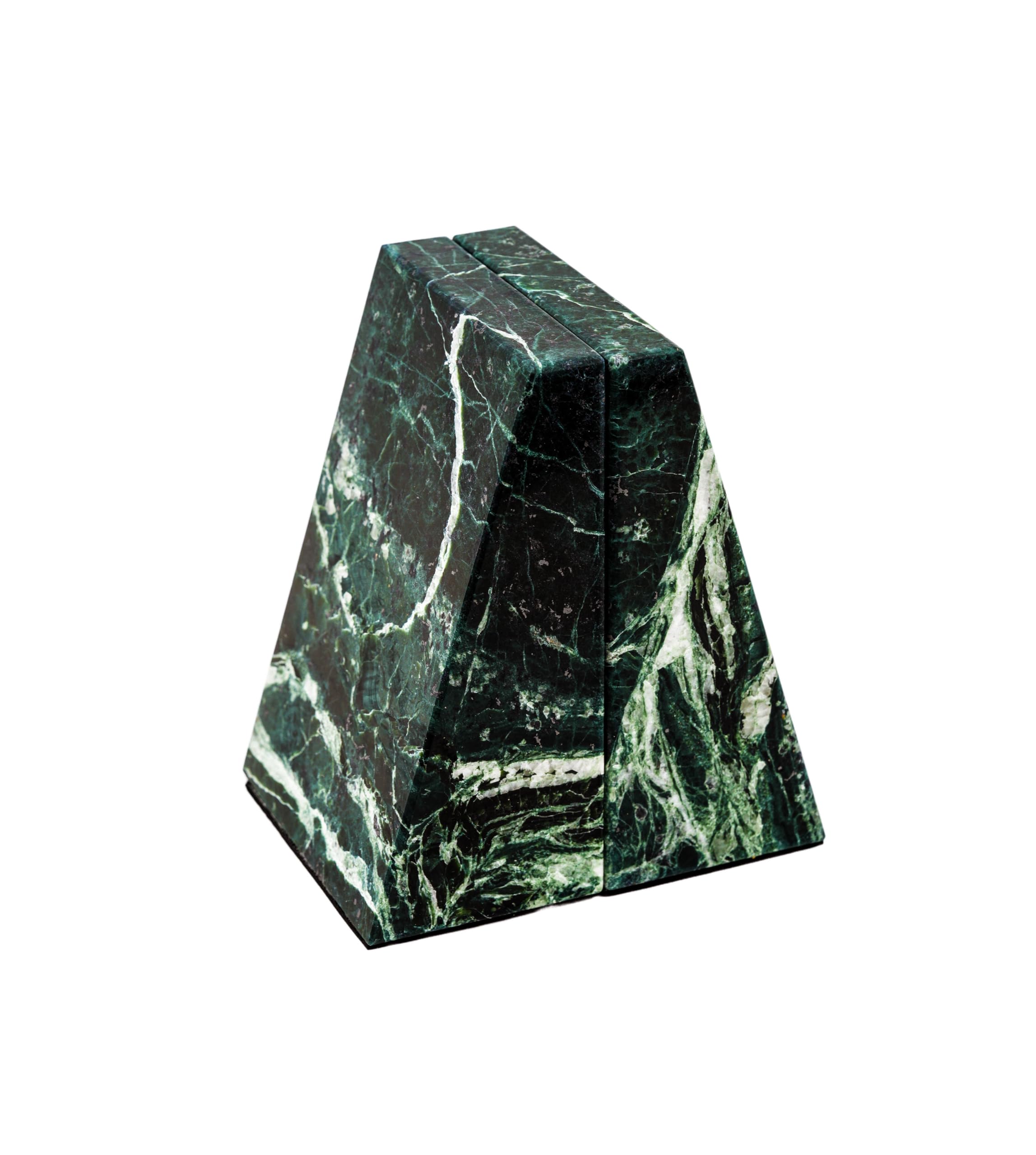 NAVI Natural Marble Bookends for Bookshelves, Green, Set of 2, Heavy Duty Book Holders, Retro Statement Furniture Pieces for Office/CDs/Video Games