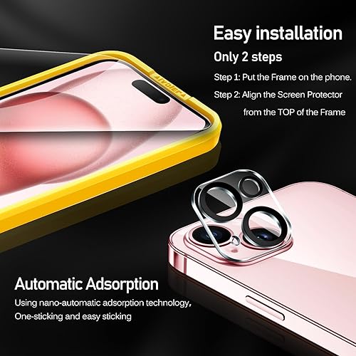 Miniatura 3 de ivoler Paquete de 3+3 protectores de pantalla de vidrio templado para iPhone 15 de 6.1 pulgadas paquete de 3 con protector de lente de cámara con