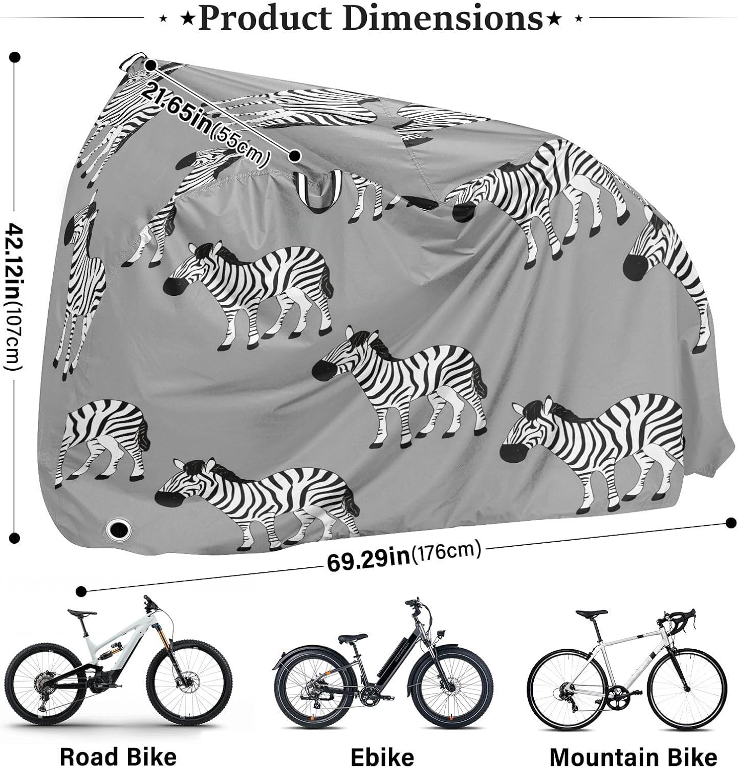 Cartoon Zebras Bike Cover Waterproof Outdoor Storage, Bicycle Cover Rain Sun UV Wind Proof for Mountain Bike,Road Bike,Electric Bike