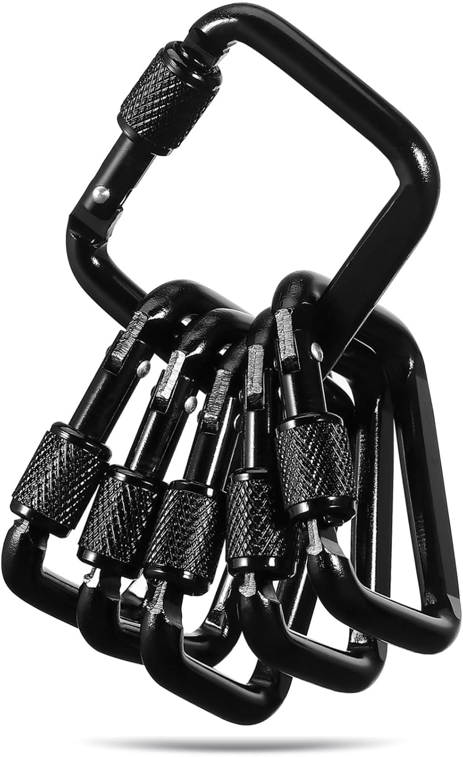 6pcs Carabiner Clips, Square Black Aluminum Snap Hooks, Heavy Duty Keychain Locking Clips for Outdoor Camping, Hiking, Backpack, 1.92 x 1.65 Inch - Image 3
