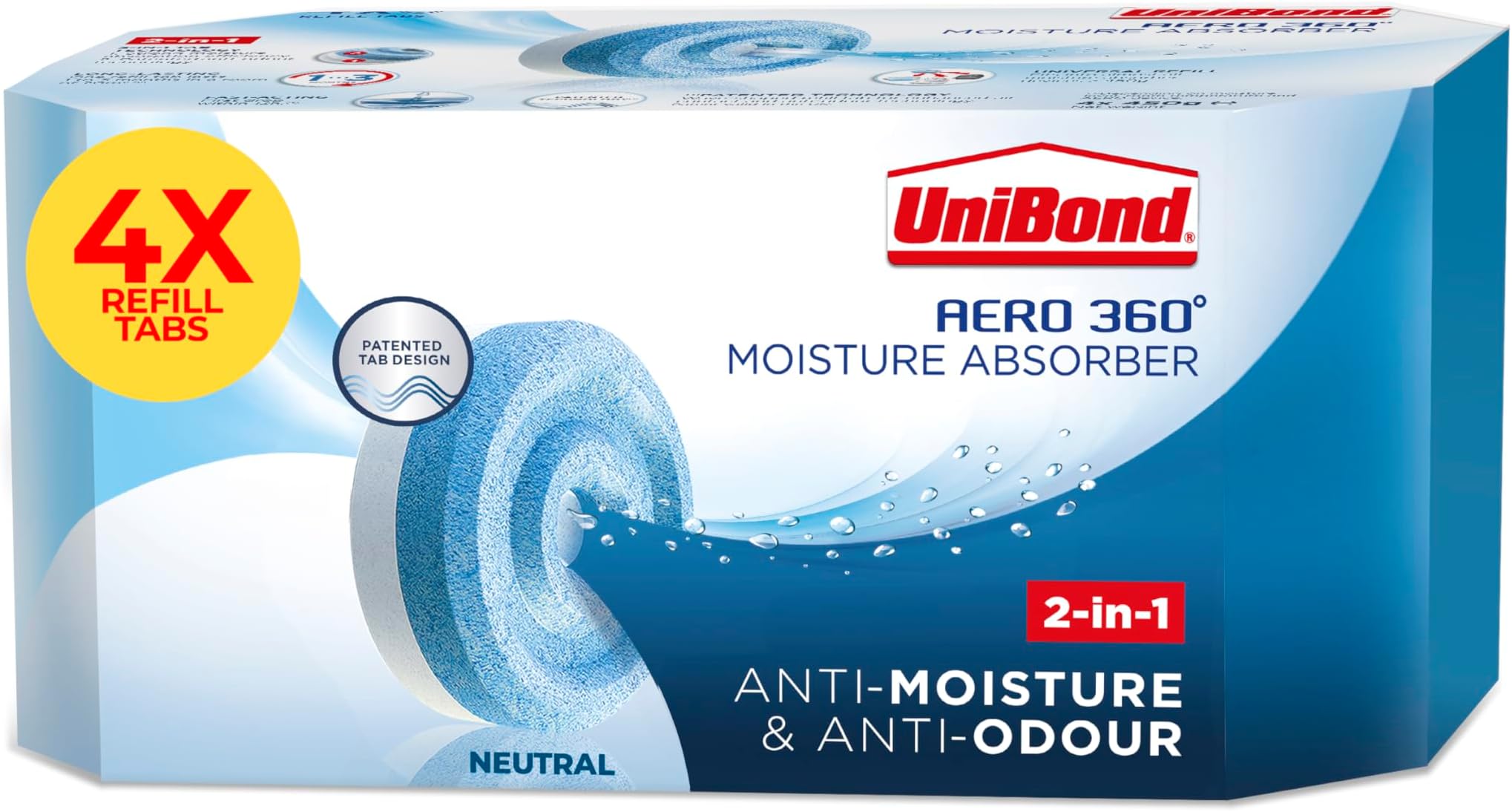 AERO 360° Moisture Absorber Neutral Refill Tab, ultra-absorbent and odour-neutralising, for AERO 360° Dehumidifier, Condensation Absorbers, 450 g ( Pack of 4)