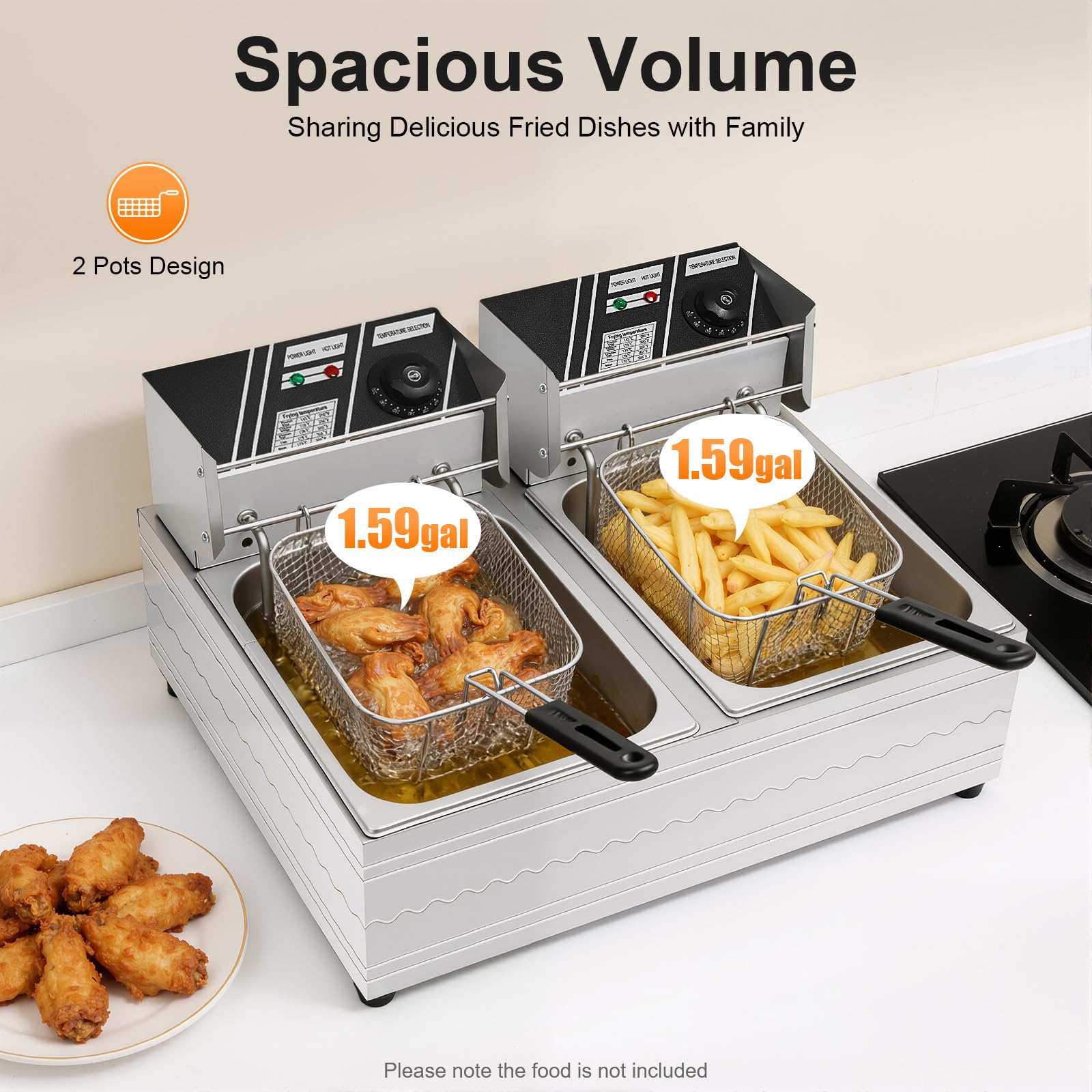 Friggitrice elettrica doppia vasca 6l,friggitrice professionale,friggitrice olio