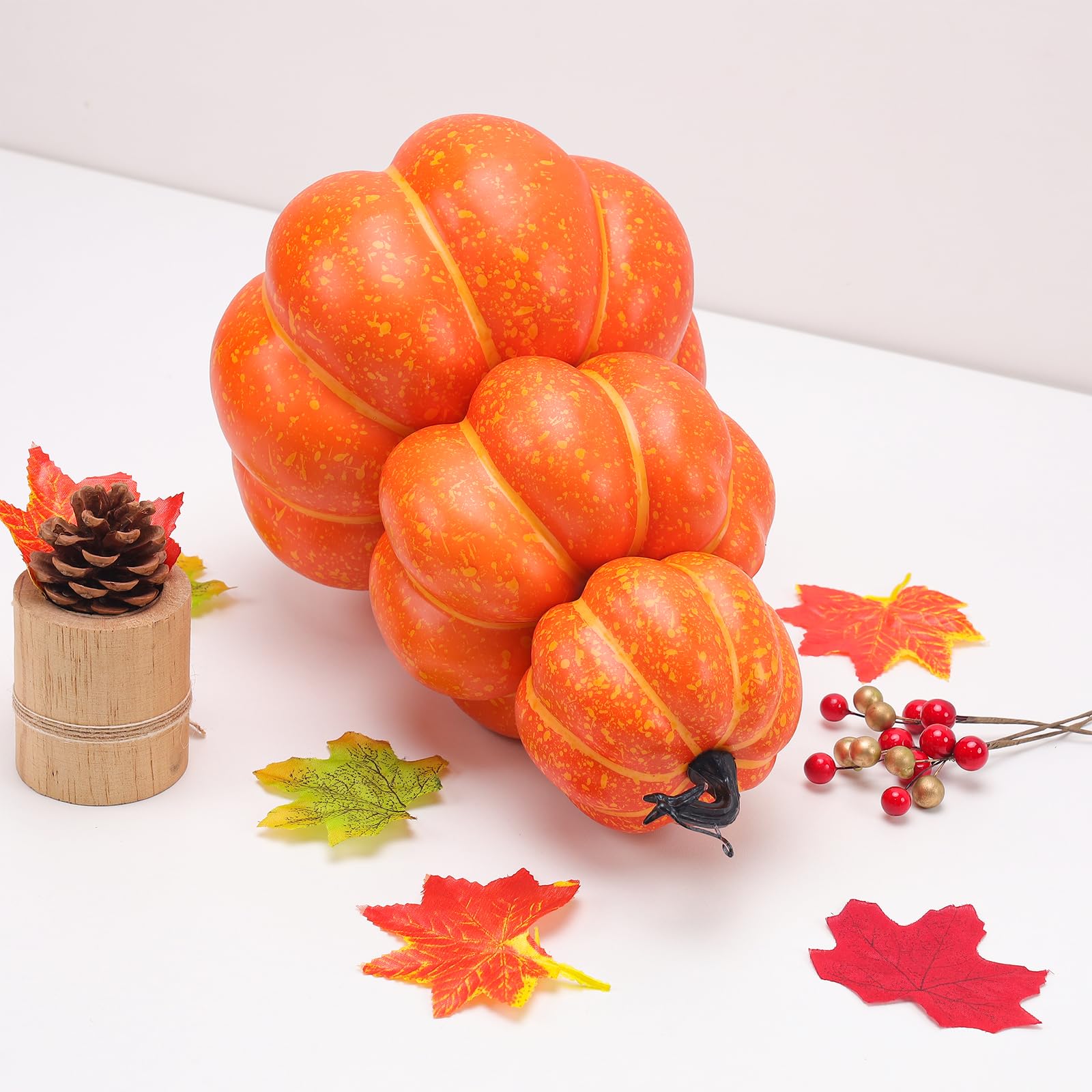Gresorth 29cm Artificial Orange Pumpkin Tower Decoration Fake Fall Harvest Vegetable Display Realistic Stacked Foam Ornament Home Table Shelf - Image 3