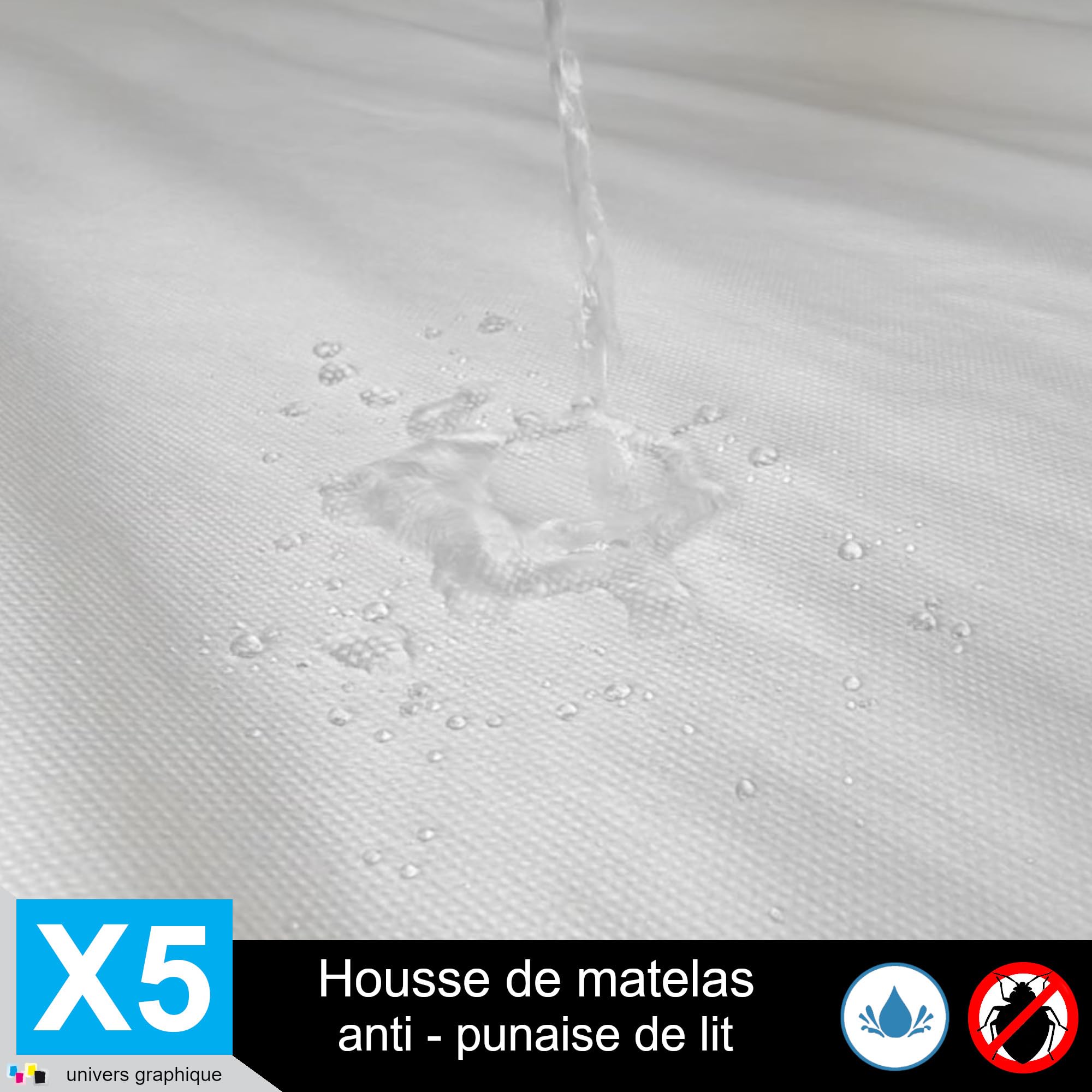 Housse de Protection Intégrale Anti-Punaise de Lit et Anti-Acariens pour Matelas 70 x 190 + 10 cm. (Lot de 5 Housses)